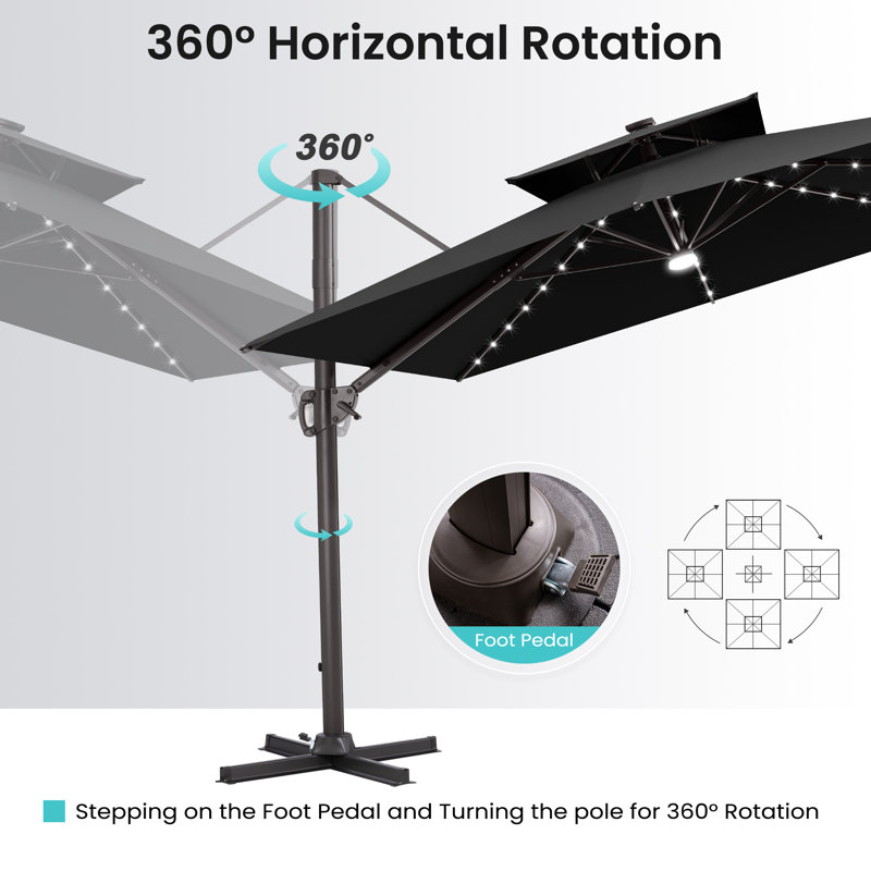 12 foot patio umbrella with solar lights Spencer Classic Coastal 2-Tone LED Market LED Strip in backup for dependable illumination Vented Double PURPLE LEAF 12ft Solar powered