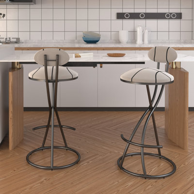 Tabourets de bar modernes à rayures noires, de 2 pour la cuisine, coussin en mousse haute résilience, structure en métal en forme de S, patins de pied coulissants, îlot de cuisine à assemblage rapide en 25 minutes, base légère de 16,99 po, 15 po