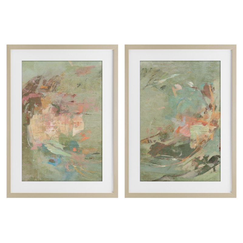 «Neutral Tones with Soft Pastels», ensemble de 2 impressions sous verre encadrées, design par Suzanne Nicoll