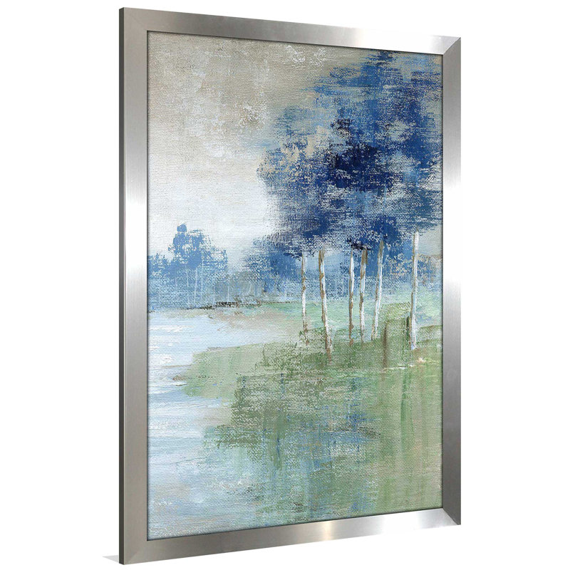 Birch River - Peinture, L 21,5 po x H 27,5 po, Encadrement argenté