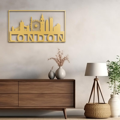 London Skyline with Famous Landmarks Modern Abstract Wall Accent Sculpture Hanging Decoration Metal Wall Decor
