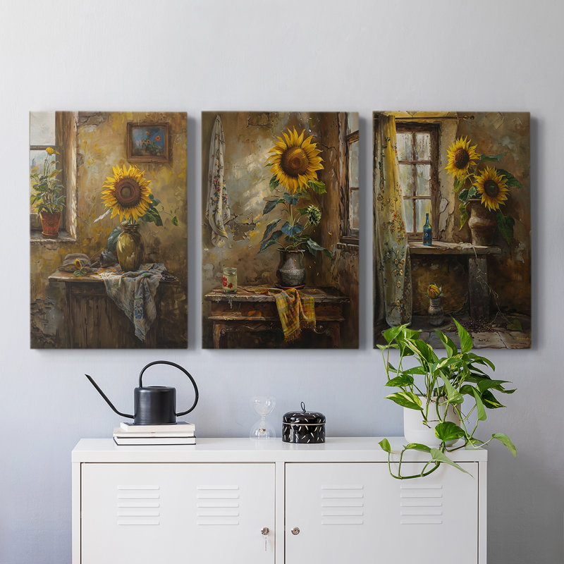 Étude florale CLXIX - Ensemble de 3 toiles tendues avec châssis - Prêt à être accroché, H 27 po x l 18 po