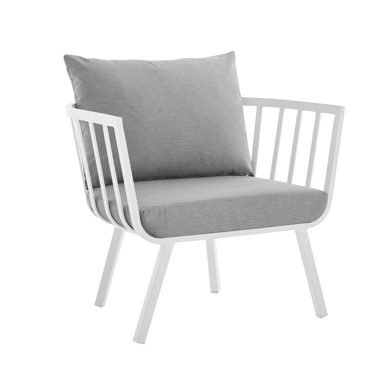 Modway Riverside Outdoor Patio Aluminum Armchair, White, Gray Sunbrella