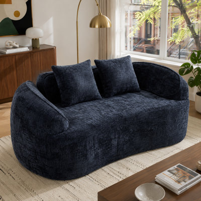 Causeuse moderne courbée avec accoudoirs doubles, deux coussins et aucun assemblage pour le salon ou la chambre à coucher