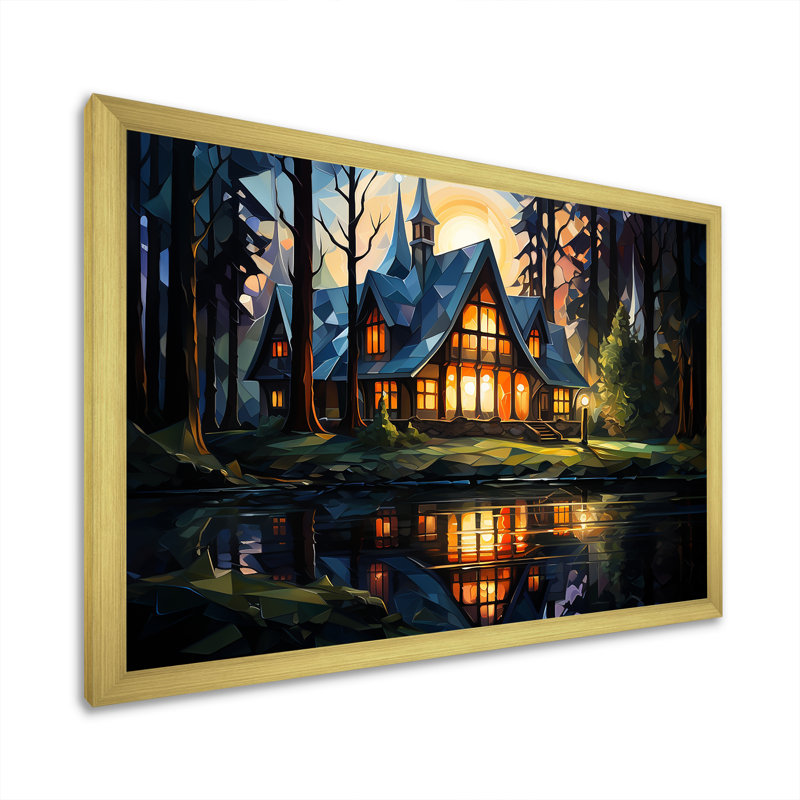 Lake House Garden Gateway 4 - art mural paysage, Cadre d'angle fermé doré, H 12 po x l 20 po x P 1 po