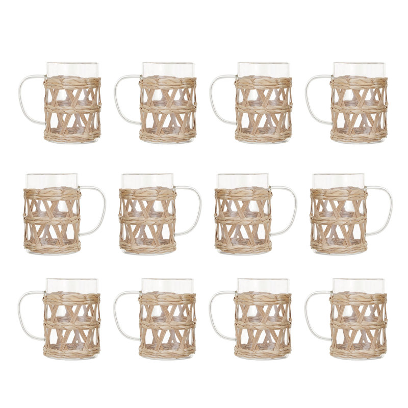 Tasse en verre avec manchons en ruppie maritime, Naturel