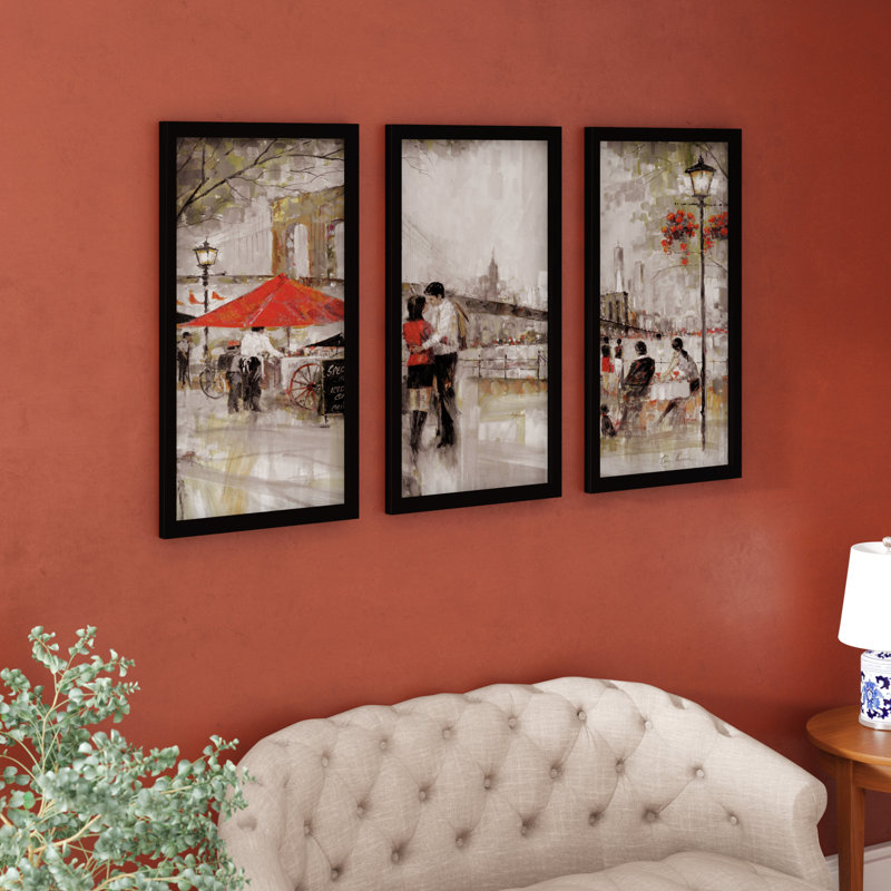 Impression de peinture à l’acrylique à multiples images encadrée New York Romance, H 33,5 po x l 52,5 po x P 1 po