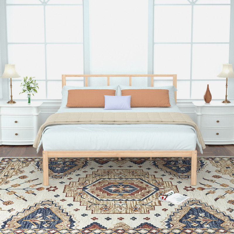 Bed Frame with Headboard Bamboo Wood Platform Beds with Slats Support, Full, Natural