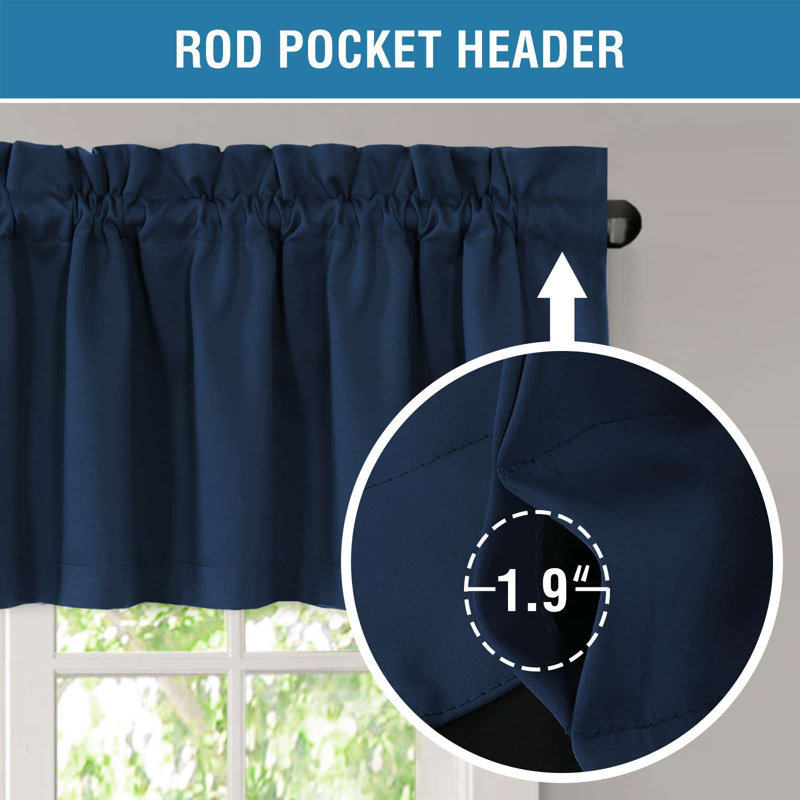 100% Blackout Curtain Valances for Kitchen Windows/Bathroom/Living Room/Bedroom Thermal Insulated Rod Pocket Valances for Windows, 2 Pack