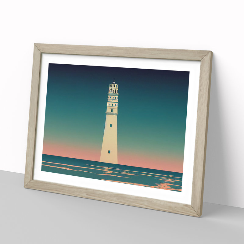 Lighthouse Deco Style - Single Picture Frame Print, 34cm H x 46cm W, Grey