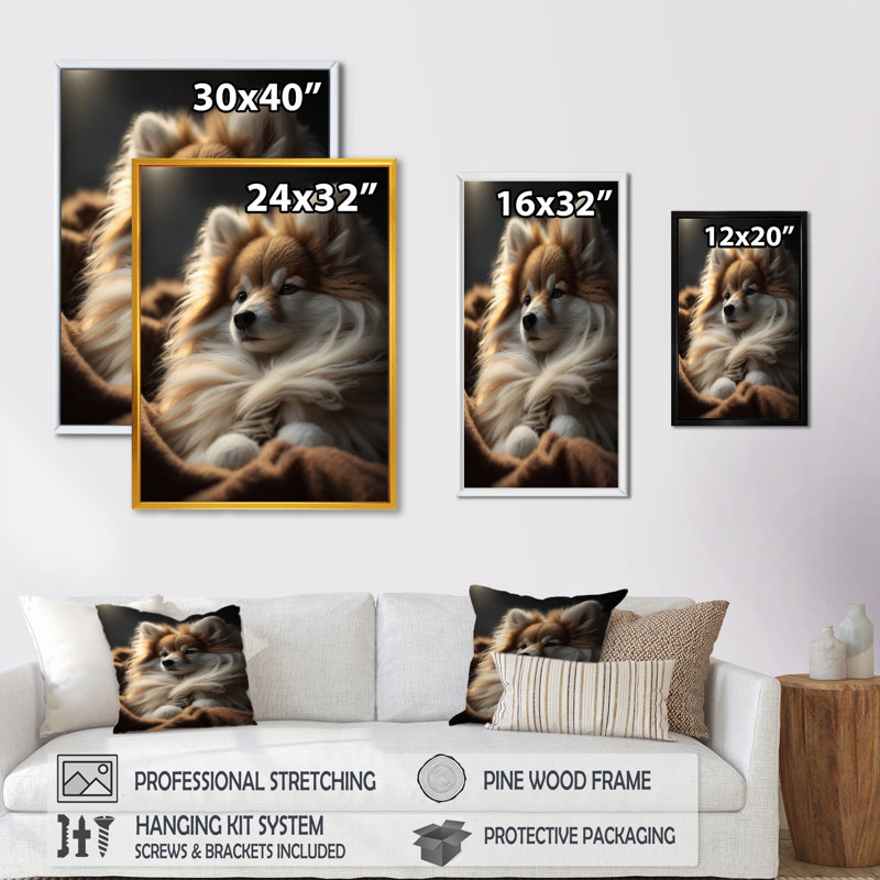 Décoration murale mignon chiot au soleil du matin II - animaux, H 40 po x l 30 po x P 1,5 po, Cadre flottant noir