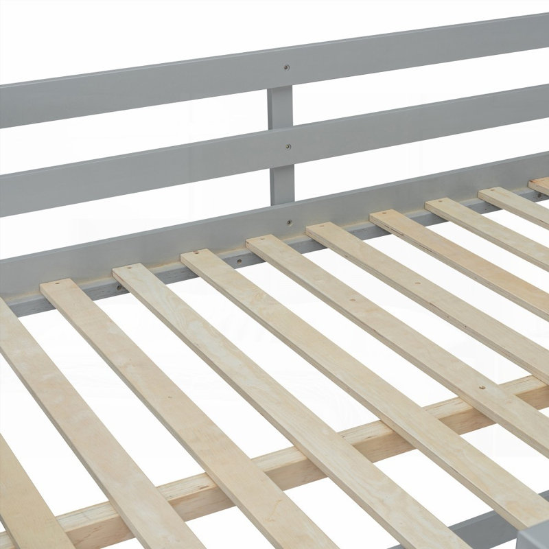 Full Over Full Bunk Bed with Ladder, Grey (No Box Spring Needed, Durable Pine Frame)