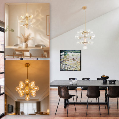 Lustre nordique moderne en métal à 19 lumières avec globe en verre torsadé transparent pour le salon sans ampoules incluses
