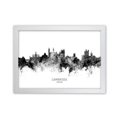 Cambridge England Skyline Black White City Name by Michael Tompsett - Print