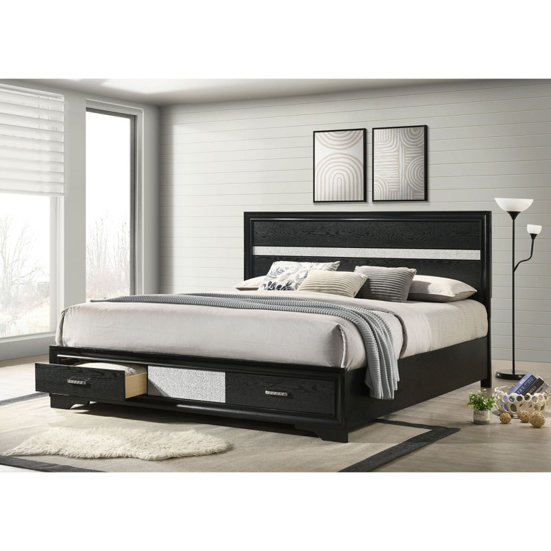 Lit avec rangement Mid-Century, California King, Black
