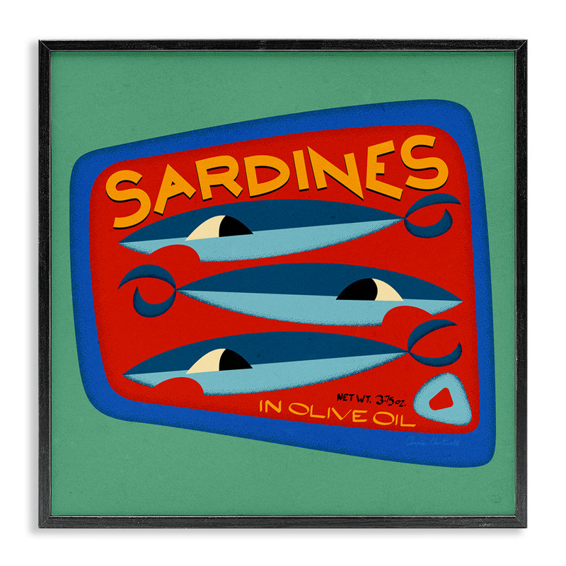 «Bold Sardines Can», art de la giclée encadrée par Carrie Cantwell, Giclée encadrée noir minuit, H 17 po x l 17 po