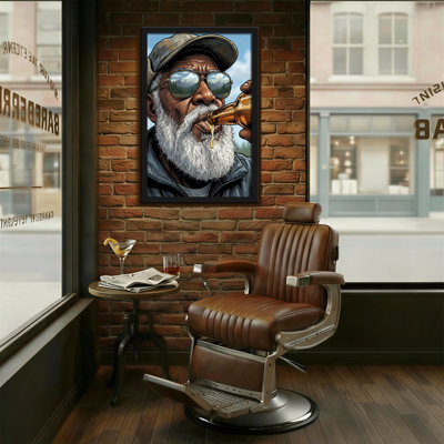 Fashion Old Man Drinking Beer With Beard And Sunglasses