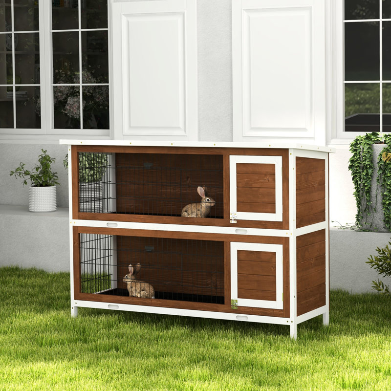 Maison pour petits animaux en bois avec cage verrouillable, bac à fuites et toit imperméable pour l'extérieur / intérieur brun PawHut