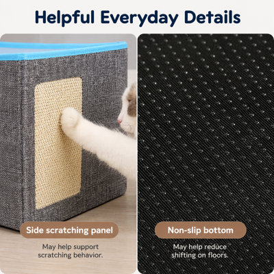 Maison de chat pliable en forme de cube avec patin à griffes en sisal et balle de jeu suspendue, lit pour chat intérieur à deux niveaux avec coussin lavable en laine d'agneau, peut supporter jusqu'à 30 lb, plusieurs tailles et couleurs en option
