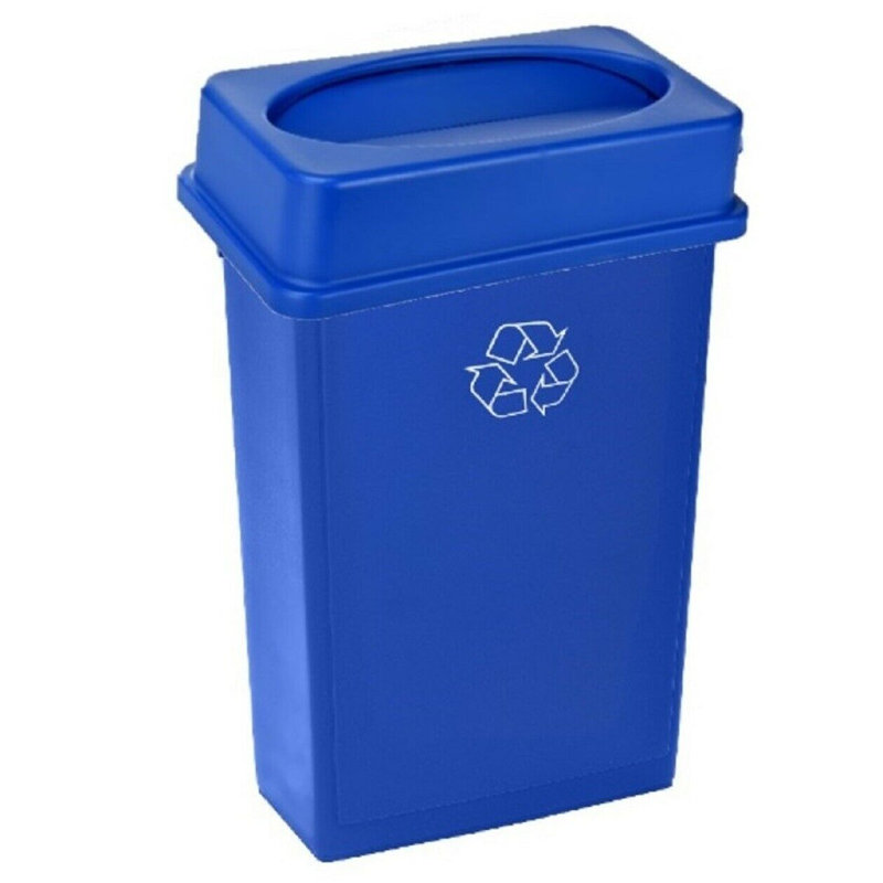 Blue 23 Gallon Plastic Commercial Recycle Bin with Drop Slot Lid