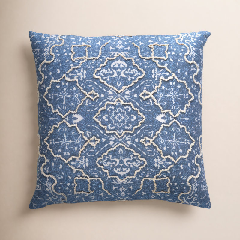 Caitlyn Embroidered Linen Throw Pillow, Polyester/Polyfill, 20" H x 20" W x 4" D, Blue