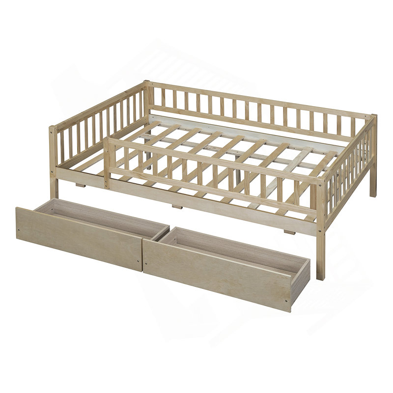 Kallel Daybed with Two Drawers and Guardrails, Full/Double, Brown