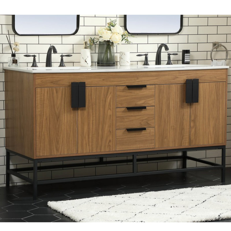 Eugene 60" Double Bathroom Vanity Set, Walnut Brown