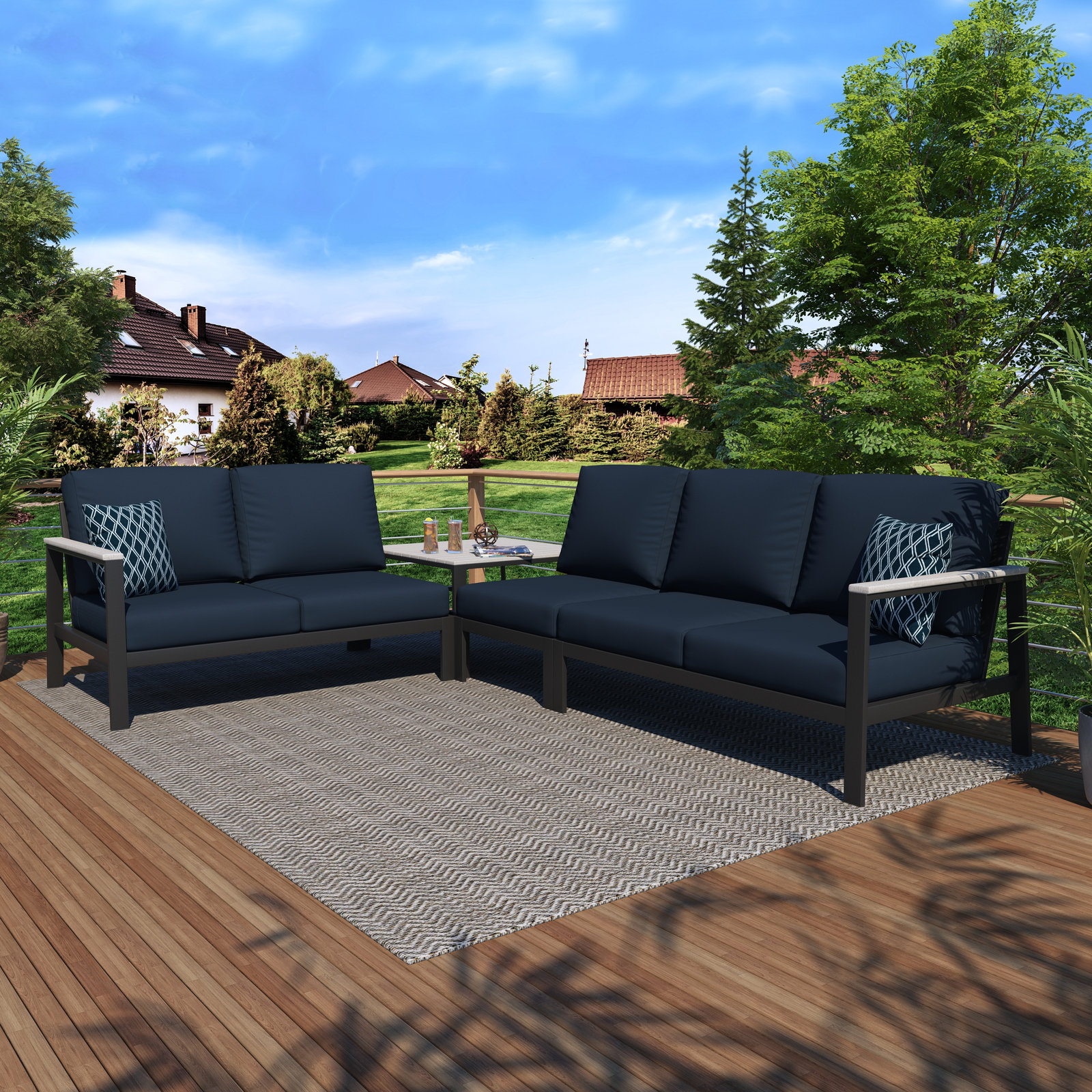 Townsend 5-Person Sunbrella® Patio Seating Group, Canvas Navy Sunbrella® Canvas