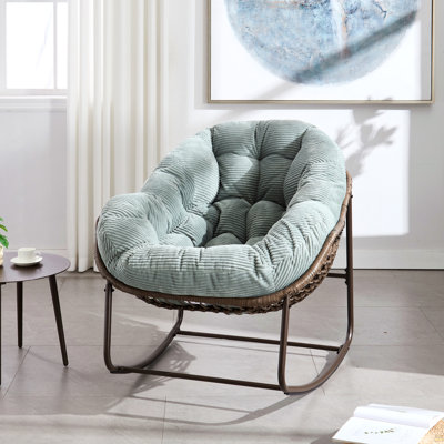 Outdoor Rattan Rocking Chair,Padded Cushion Rocker Recliner Chair Outdoor For Front Porch, Living Room, Patio, Garden,     Light Green