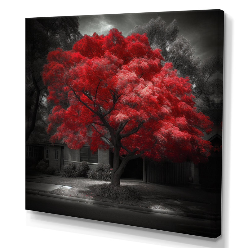 Red Tree Blossom Haven II - art mural floral pour salon, H 16 po x l 16 po x P 1 po, Toile tendue