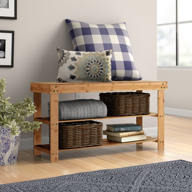 10 Pair Stackable Shoe Storage Bench, Natural