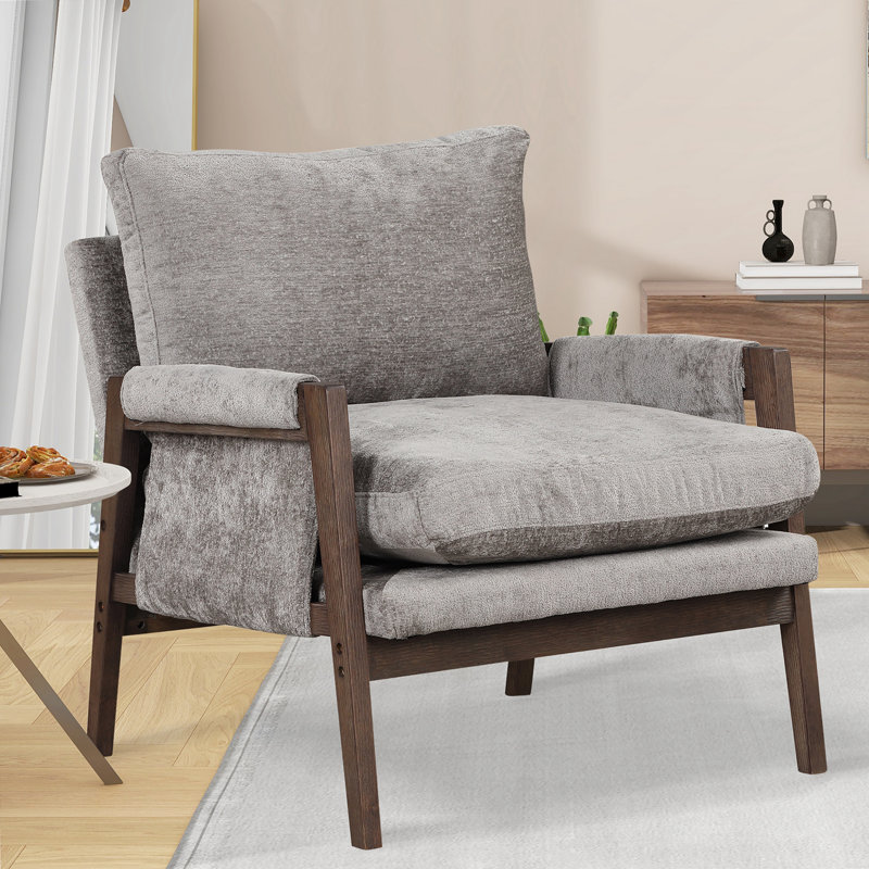 Fauteuil en velours de 35,40 po de large avec structure en bois massif et coussin de siège amovible Mccartan, Velours gris