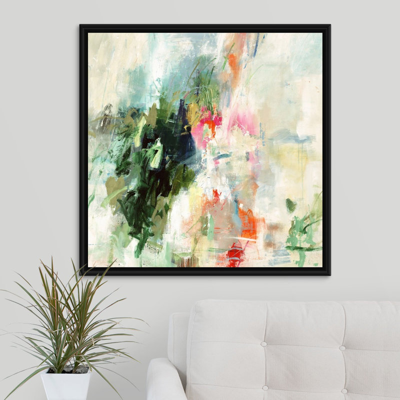 « jealous hearts », peinture sur toile, H 31,7 po x l 31,7 po x P 1,75 po, Cadre flottant noir