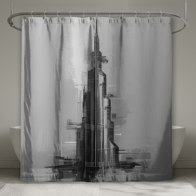 Rideaux de douche abstraits abstraits gratte-ciel très longs, L 70 po x H 72 po