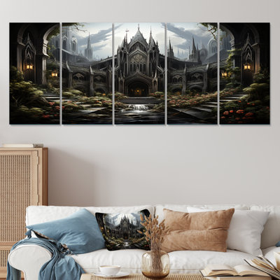 «Black Neo Ecclesiastic Vision Church III - Church», art mural 5 pièces pour le salon