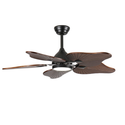 44-Inch Ceiling Fan with Light, 5 Solid Wood Blades, DC Motor, APP & Remote Control, Dimmable Full-Spectrum LED, Reversible Airflow, for 15x15 ft Living Room Bedroom, Works on Sloped Ceilings