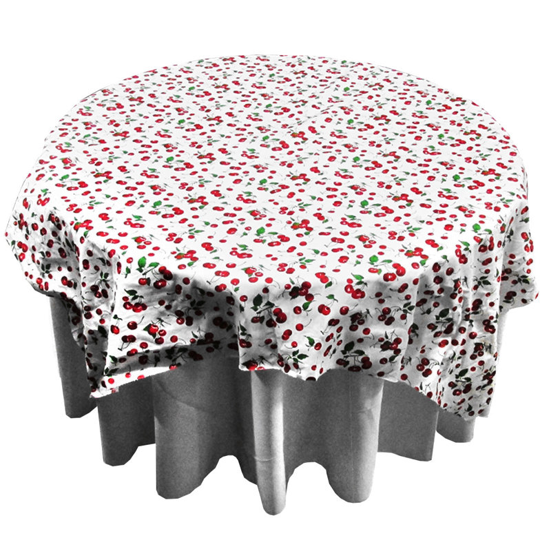 Cherries Allover Print Tablecloths, White, 72" Rectangle