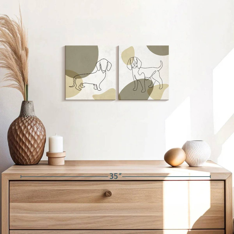One Line Dogs, reproduction d'art sur toile, H 10 po x l 21 po x P 1,25 po