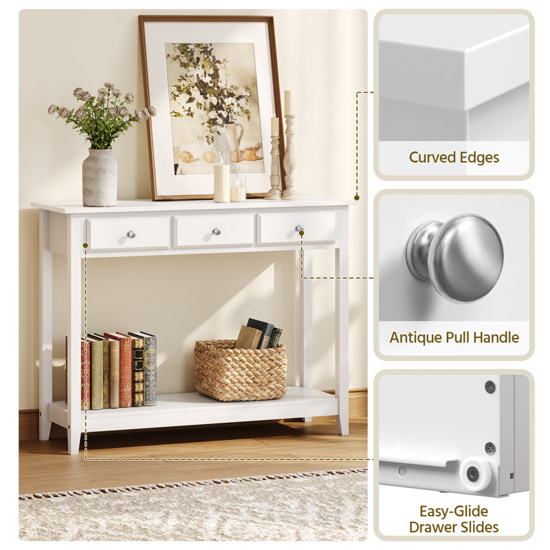 Aarika 42″ L × 13.5″ W × 31.5″ H 3-Drawer Console Table, White