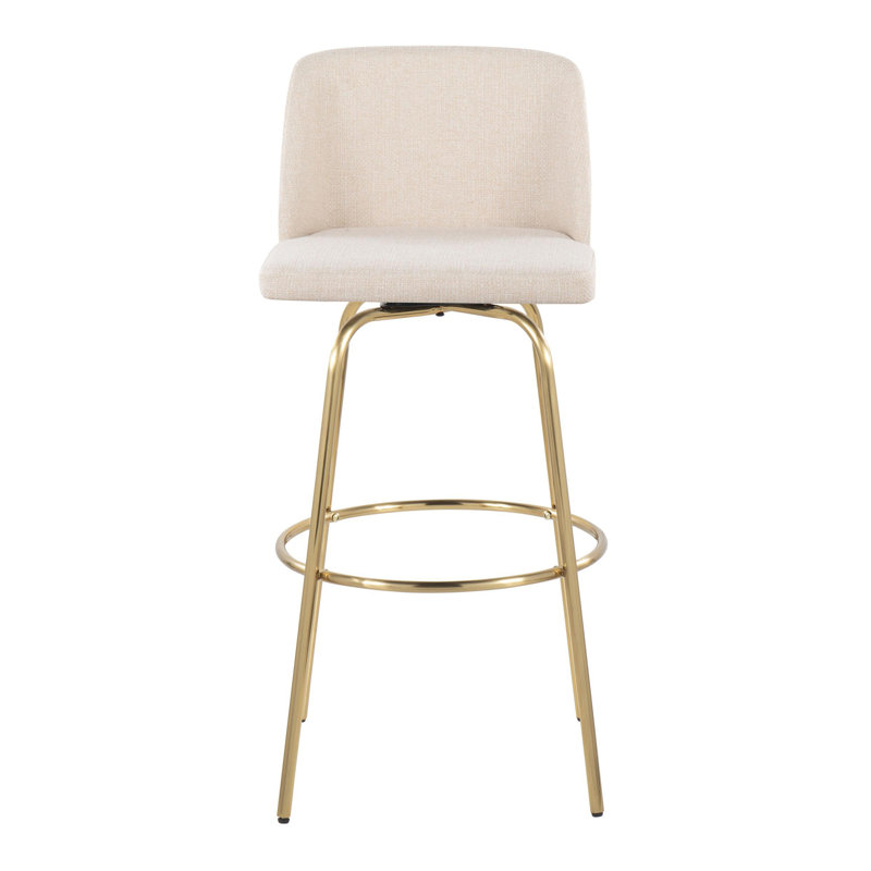 Tabouret de bar pivotant 29,75 po Lakyia, Polyester crème / cadre doré