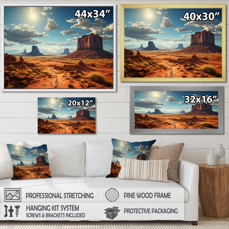 USA Monument Valley Magic - Usa Wall Art For Living Room, Black Floater Framed, 16" H x 32" W x 1" D