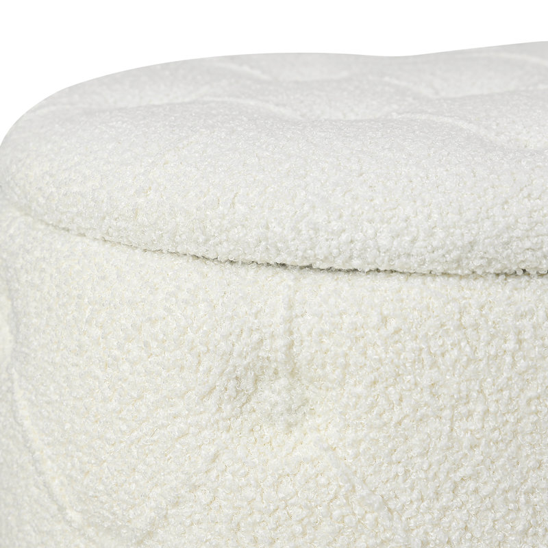 18.9" Wide Velvet Tufted Round Storage Ottoman, White Teddy