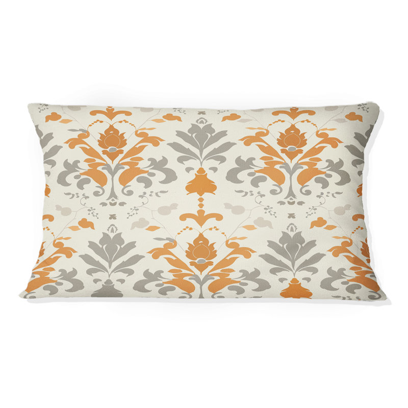Imprimé damassé orange - Coussin Country, H 12 po x l 20 po, Forme rectangulaire