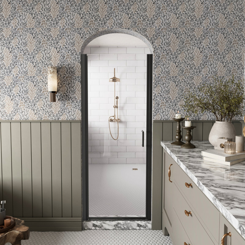 Matte Black Semi-Frameless Pivot Shower Door with 1/4" Tempered Glass, Magnetic Seal & Waterproof, 30"Wx72"H