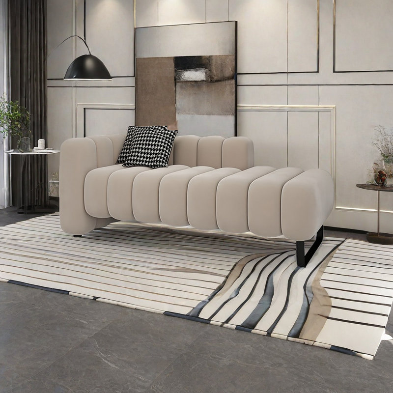 Banc rembourré en tissu, H 26,77 po x l 66,92 po x P 27,55 po