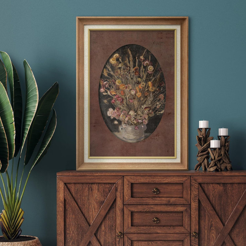 Floral Botanical, impression sur papier, Pas de tapis, Encadré naturel