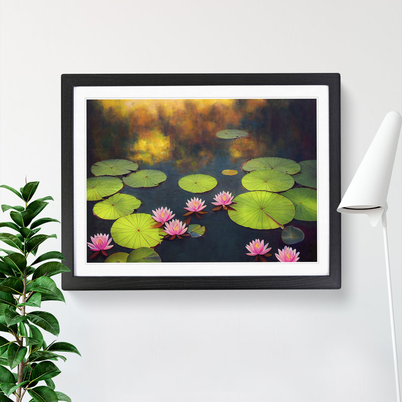 Delightful Water Lily Pond - Single Picture Frame Print, Black, 46cm H x 64cm W x 2cm D