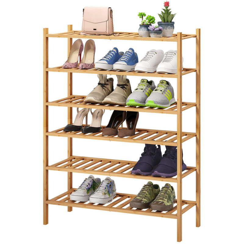 Modern 6-Tier Bamboo Shoe Rack, Space Saving, Waterproof, Stackable, Foldable Design