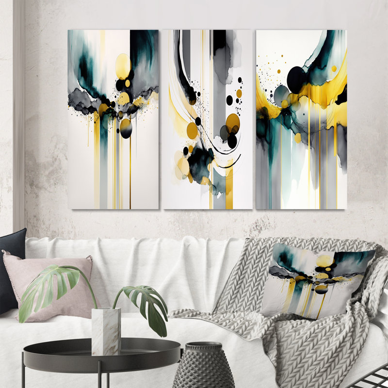 «Abstract Transitional Shapes I», 3 pièces sur toile, Toile tendue, H 20 po x l 36 po