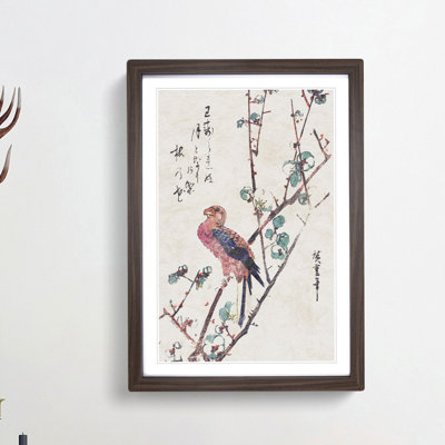 Parrot on a Plum Branch by Utagawa Hiroshige - Framed Print